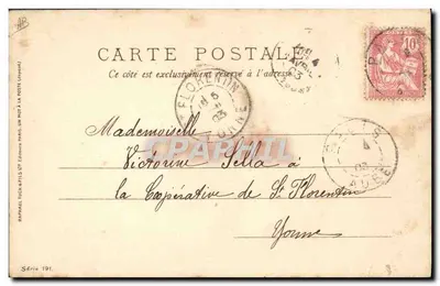 Dois homens em um trem — caricatura — Raphaël Tuck & Fils, Série 191 — Verso
