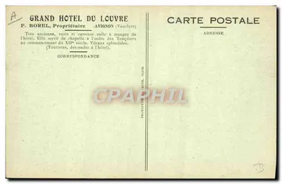Hotel du Louvre — Antigua Capilla de los Templarios — Aviñón — Reverso