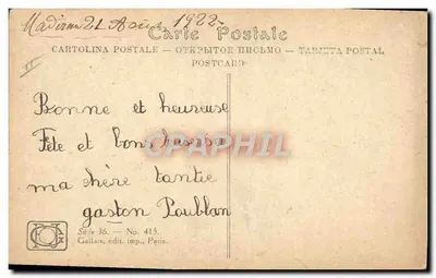 Fille tenant un bouquet — Bonne Fête — Ferréy, 1920 — Verso