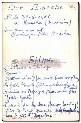 Don Ameche — portret — A.N. Paris, n° 11.36 — Rewers