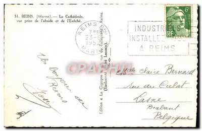 Reims — La Cattedrale, vista presa dall'abside e dal Vescovado — Edizione La Cigogne — Verso