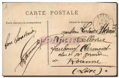 Entolé-Schrift mit einer Birne — Karikatur eines Mannes mit einer riesigen Feder — Verlag EUREKA, signiert NORWINS — Rückseite