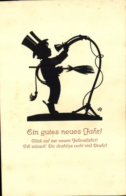 Silhueta de um homem com chapéu de feltro tocando um instrumento — Verlag August Gunkel, Düsseldorf