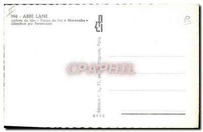 Abbe Lane — gwiazda filmu «Tueurs de Feu à Maracaibo» — Wydawnictwo P. Lane, Paryż — Rewers