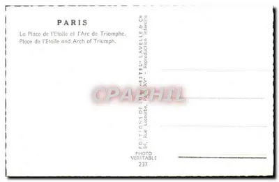Paris — Place de l'Étoile e Arco do Triunfo — Editor Estel, n° 237 — Verso