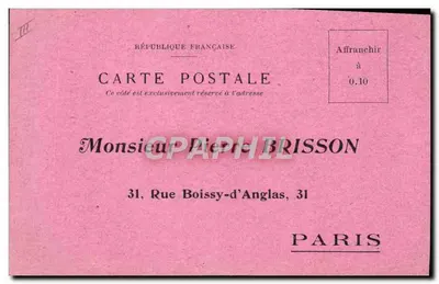 Cartolina rosa riservata ai medici — n° 31 Rue Boissy-d'Anglas, Parigi — Verso