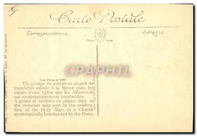Église détruite — célébration de la Messe dans les ruines — Viuë Paris n°2896 — Verso