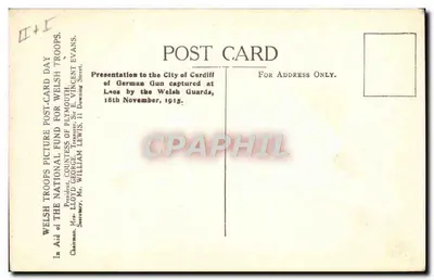 Apresentação de um canhão alemão em Cardiff — pelos Welsh Guards — 18 de novembro de 1918 — Verso
