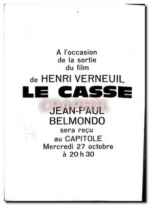 Jean-Paul Belmondo em Le Casse — promoção do filme de Henri Verneuil — Verso