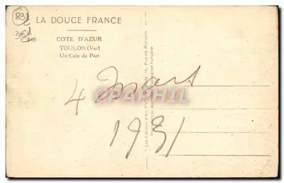 Toulon (Var) — Un Coin du Port — Les Éditions d'Art YVO, Paryż — Rewers
