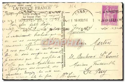Cannes — Les rochers rouges — Yvfon — Verso