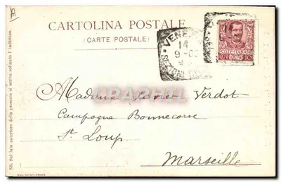 Papież Pius X wybrany 4 sierpnia 1903 — wydawca Ferrari-Venise, numer serii nie widoczny — Rewers