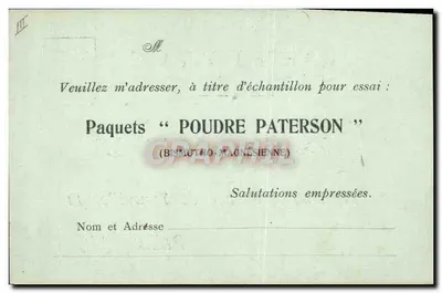 Produtos Paterson — Carte postale publicitária — Editor Paterson, Paris (17e) — Verso