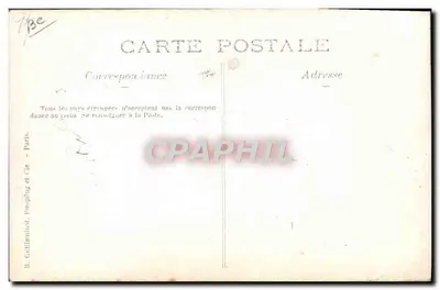 Salto de um cavaleiro sobre um cavalo branco — prova de equitação — editor R. Gruftlenthal, Paris — Verso