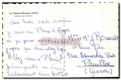 La Sainte-Baume (Var) — Wewnętrzne wnętrze jaskini — wydawca T. ARU — Rewers