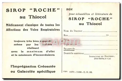 Sirop "Roche" — publicidade de medicamento — editor F. Hoffmann-La Roche & Cie, Paris (IIIe) — Verso