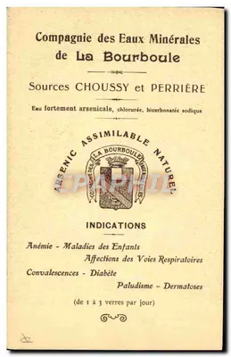 Pouchet (O.) — Professor na Faculdade de Medicina de Paris — Compagnie des Eaux Minérales de La Bourboule — Verso