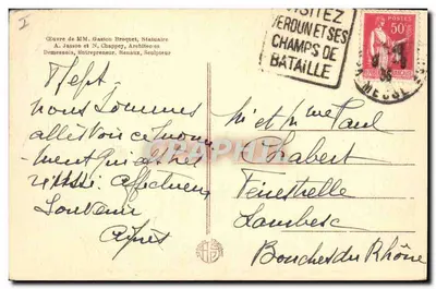 Monumento erguido em homenagem a André MAGINOT na encosta norte do Forte de SOUVILLE — obra de Gaston Broquet, escultor — Verso