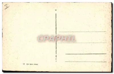 Um bom velho — caricatura de um homem idoso com chapéu de beber — F. Huyggen — Verso