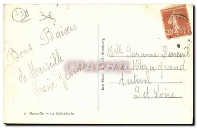 Marseille — A Catedral — editor 'Real Photo' C. P. Strasbourg, n°6 — Verso