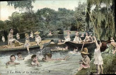 Crianças pescando e nadando — cena de lazer — L.V. & Cie, n°5