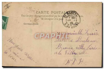 Kobieta na balkonie — dekor kwiatowy i tabliczka 'LOUISE' — wydawca CHICL, nr 4335 — Rewers