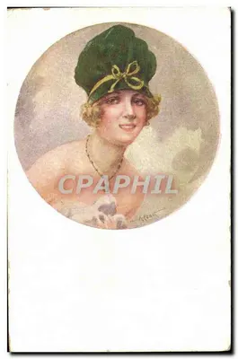 Kobieta w zielonym kapeluszu — ilustracja — A. Penot, seria 25