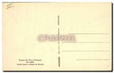 Velha mulher voltando do Mercado — Tipos do País Basco por Legat — Editor Bordeaux — Verso