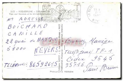 Widok na Menton i włoską Rivierę — Roquebrune-Cap-Martin — Wydawnictwo Sept — Rewers