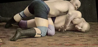Lutadores — Ramo de cabeça no chão — Raphael Tuck & Fils, Ltd., Paris, Série 778