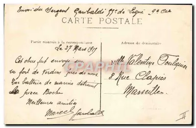 Bateria marítima destruída — Forte de Verdun — Carta postal militar — Verso