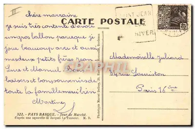Donna che porta un secchio in testa — Paese Basco — Phototype Marcel Delboy, n°322 — Verso