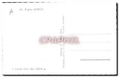 Brigitte Bardot — w kostiumie z paskami — Éditions du Globe, Paryż, nr 688 — Rewers