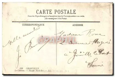 Chantilly — O Castelo — Fachada Nordeste — LL — n°132 — Verso