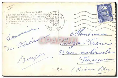 Fort de Vaux — ruiny po wojnie — Wydawnictwo M. L. Verdur — Rewers