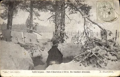 Bilhete postal antigo Militaria Foret D'Argonne Poste D'Observation a 200m das trincheiras alemãs