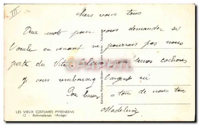 Trajes pirenaicos — Bethmale (Ariège) — Éditions Lénaïche Frères — Verso