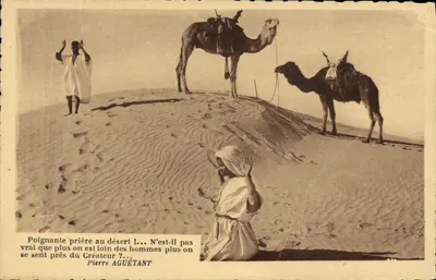 Oração no deserto — Oração emocionante no deserto!... Não é verdade que quanto mais longe estamos das pessoas, mais nos sentimos perto do Criador? — Pierre AGUÉTANT