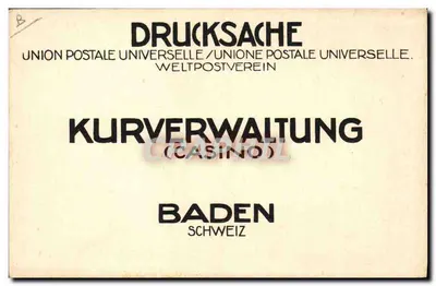 Baden — Curativo Termal de Baden perto de Zurique — Union Postale Universelle — Verso