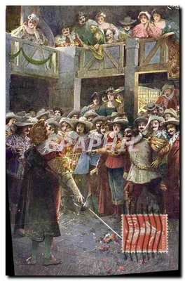 Scène de cour d'honneur — combat d'épée entre deux hommes devant une foule — éditeur G. SELL