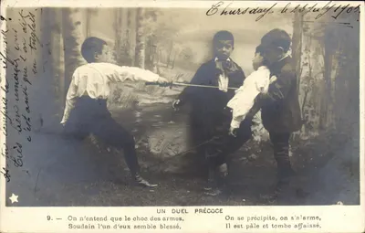 Um duelo precoce — cena de brincadeiras infantis — Union Postale Universelle, Série n. 632