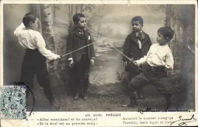 Um duelo precoce — cena de jovens garotos com espadas — editor Meilleurs Souvenirs, série n°8