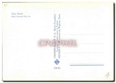 Tony Curtis — przed obrazem byka — Universum-Hem, Paryż — Rewers