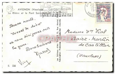 Il Rodano e il Ponte Saint-Bénezet — Avignon (Vaucluse) — Les Editions d'Art Yvon, n° B. 336 — Verso