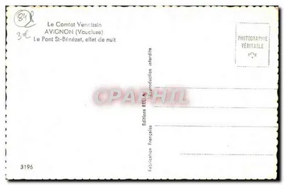 O Ponte St-Bénézet, efeito noturno — Avignon (Vaucluse) — Éditions Rella, n°3196 — Verso