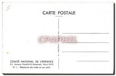 Elefante das Índias e seu filhote — COMITÉ NATIONAL DE L'ENFANCE, Paris — Verso
