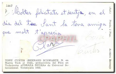 Tony Curtis — amerykański aktor — wydawca Archivo Bernejo, nr 5467 — Rewers