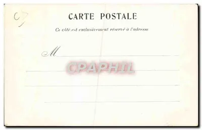 M. Mesureur — Caricatura de um homem de terno segurando um bebê e tigelas — M-T-M, Depositado Paris — Verso