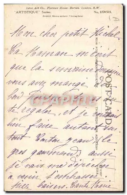 Menina pequena em traje de Papai Noel — Funcionária de guarda de bagagens — Inter Art Co. No. 1963 — Verso