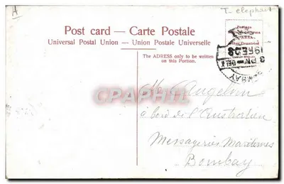 Elefant en trainer — India — Uitgever India Postage, serie-nummer niet zichtbaar — Achterkant